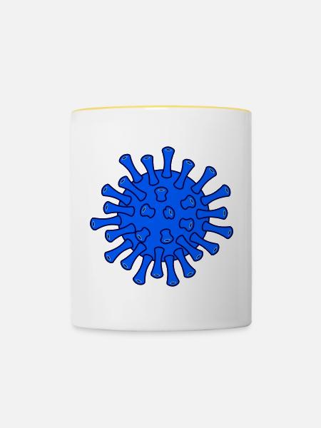 Blaues Covid-Molekül Illustration - Tasse zweifarbig - Weiß/Gelb