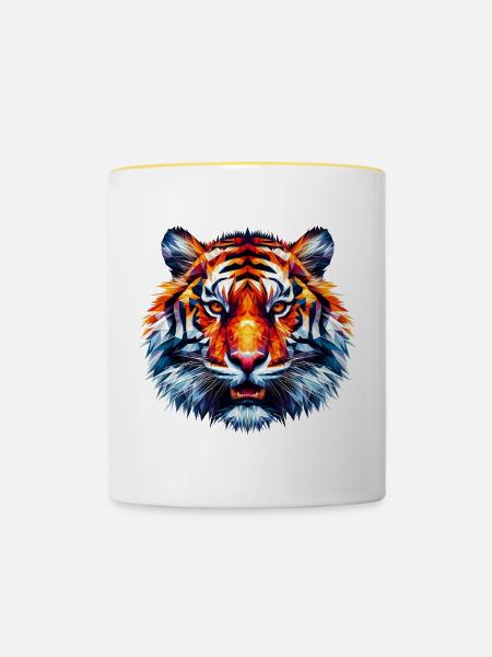 Polygonaler Tiger - Tasse zweifarbig - Weiß/Gelb