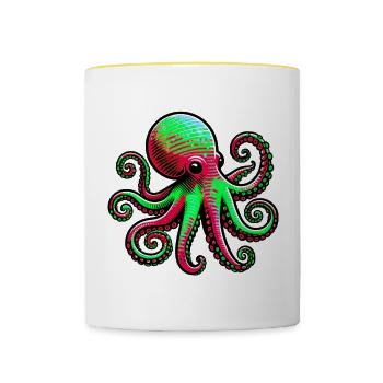 Krake - Tasse zweifarbig - Weiß/Gelb - Vorne