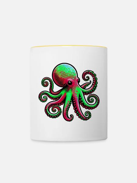 Krake - Tasse zweifarbig - Weiß/Gelb