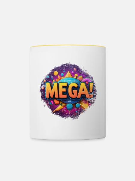 mega Text in 3D - Tasse zweifarbig - Weiß/Gelb