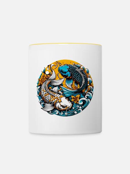 Koi-Karpfen - Tasse zweifarbig - Weiß/Gelb