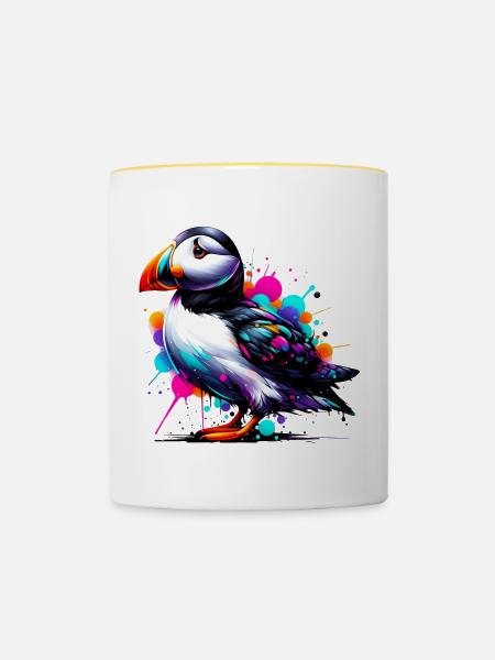 Papageitaucher - Tasse zweifarbig - Weiß/Gelb