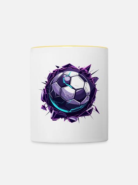 Fußball Comic Look - Tasse zweifarbig - Weiß/Gelb