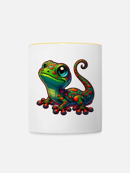 Gecko - Tasse zweifarbig - Weiß/Gelb