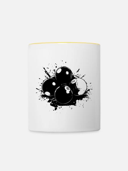Billardkugeln Streetart - Tasse zweifarbig - Weiß/Gelb