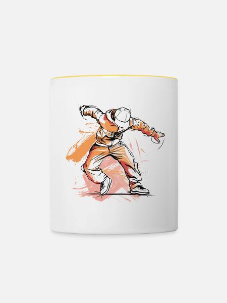 Breakdancer Zeichnung - Tasse zweifarbig - Weiß/Gelb