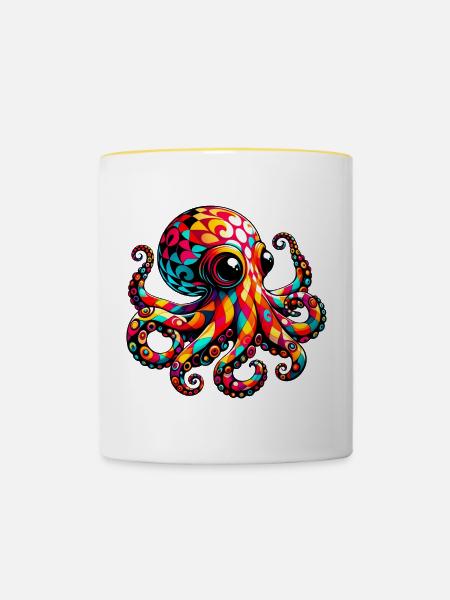 Krake - Tasse zweifarbig - Weiß/Gelb