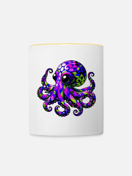 Krake - Tasse zweifarbig - Weiß/Gelb