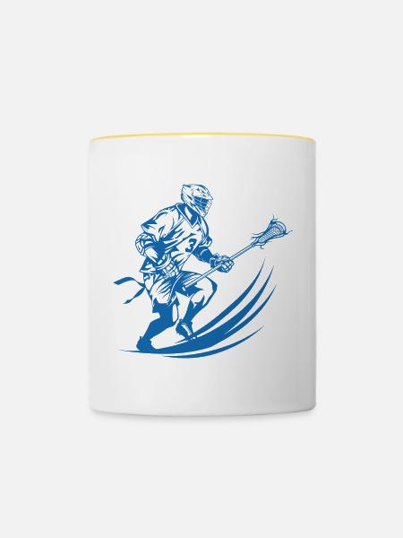 Lacrossespieler Grafik - Tasse zweifarbig - Weiß/Gelb