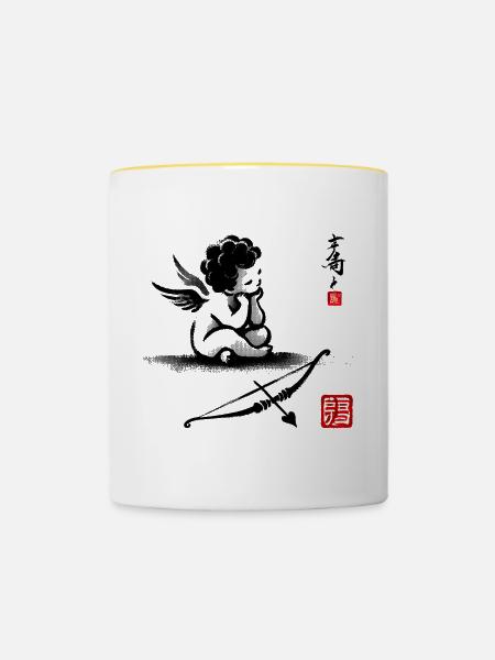 Elegantes japanisches Kalligraphie-Kunstdesign - Tasse zweifarbig - Weiß/Gelb