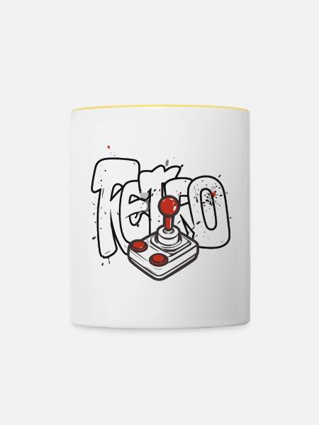 Retrobomber Joystick Design - Tasse zweifarbig - Weiß/Gelb