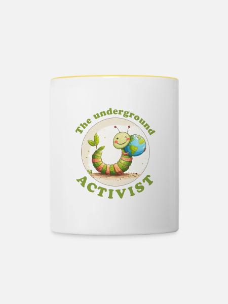 Regenwurm verteidigt die Erde - Tasse zweifarbig - Weiß/Gelb