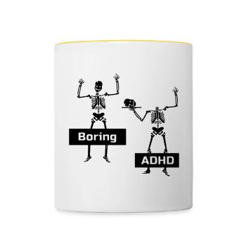 Boring vs ADHD ADHS Spruch Geschenk - Tasse zweifarbig - Weiß/Gelb - Vorne