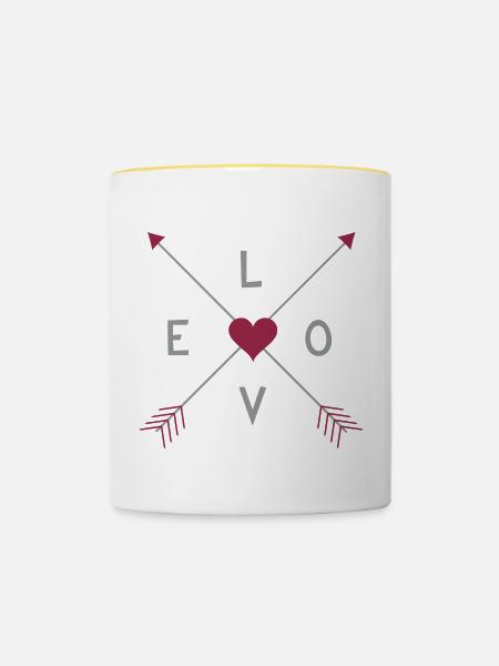 Love-Ethno Pfeile - Tasse zweifarbig - Weiß/Gelb