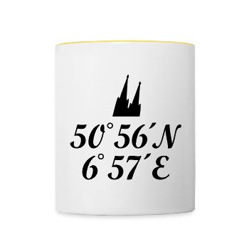 Köln Kölner Dom Koordinaten - Tasse zweifarbig - Weiß/Gelb - Vorne