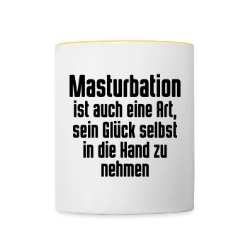 Masturbation sein Glück in der Hand - Tasse zweifarbig - Weiß/Gelb - Vorne