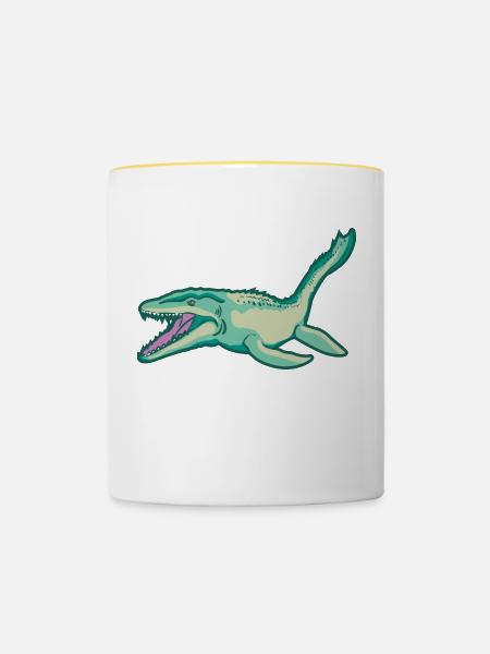 Plesiosaurus Dinosaurier Dino Urzeit Geschenkidee - Tasse zweifarbig - Weiß/Gelb