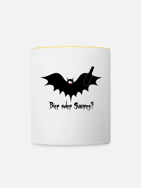 Fledermaus Bier - Tasse zweifarbig - Weiß/Gelb