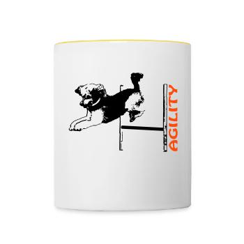 Agility Pudel über Hürde - Tasse zweifarbig - Weiß/Gelb - Vorne