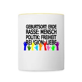 Gegen Rassismus - Tasse zweifarbig - Weiß/Gelb - Vorne