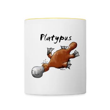 Cute platypus t-shirt design - Contrasting Mug - white/yellow - Front