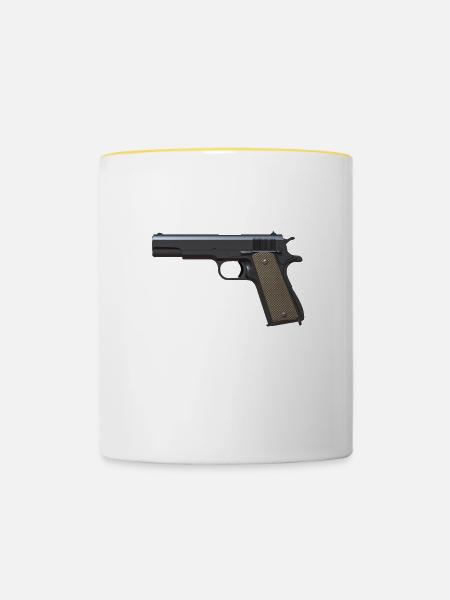 Pistole - Tasse zweifarbig - Weiß/Gelb