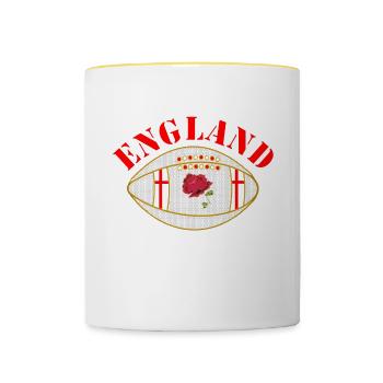 England rose style oval rugby ball - Contrasting Mug - white/yellow - Front