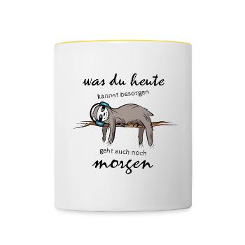 Faultier Schlaf Kopfhörer lustige Sprüche Symbol - Tasse zweifarbig - Weiß/Gelb - Vorne