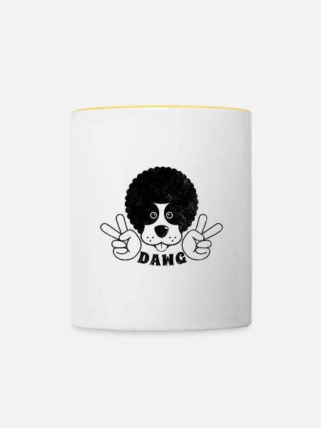 DAWG / Cool Funky Afro Friedenshund - Tasse zweifarbig - Weiß/Gelb