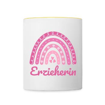 Kindergarten teacher Regenbogen - Contrasting Mug - white/yellow - Front