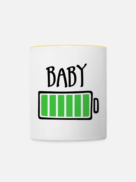 Aus Batterien - Baby - Tasse zweifarbig - Weiß/Gelb