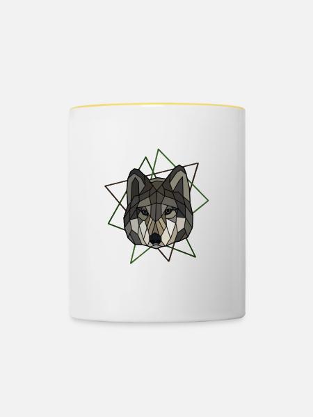 Wolf - Tasse zweifarbig - Weiß/Gelb
