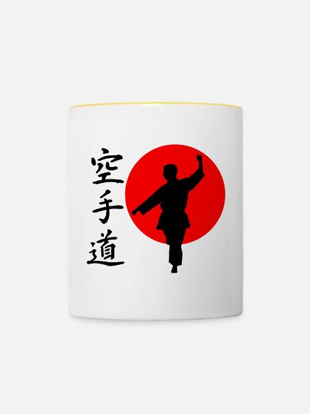 Karate Gangaku mit Schriftzug - Tasse zweifarbig - Weiß/Gelb