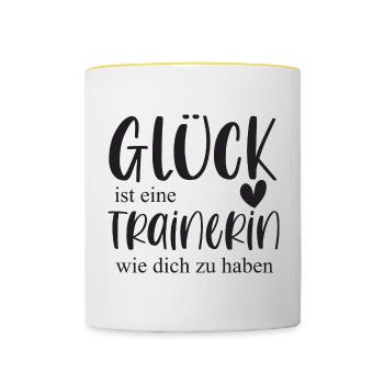 Trainerin Bedanken Geschenk Glück Abschied - Tasse zweifarbig - Weiß/Gelb - Vorne