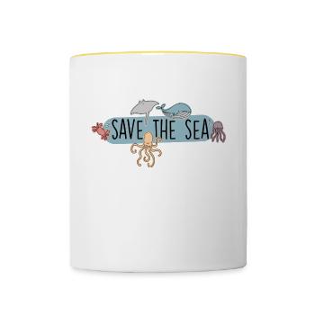 Sauver la mer - Protection de l’environnement et protection du milieu marin - Mug contrasté - blanc/jaune - Devant
