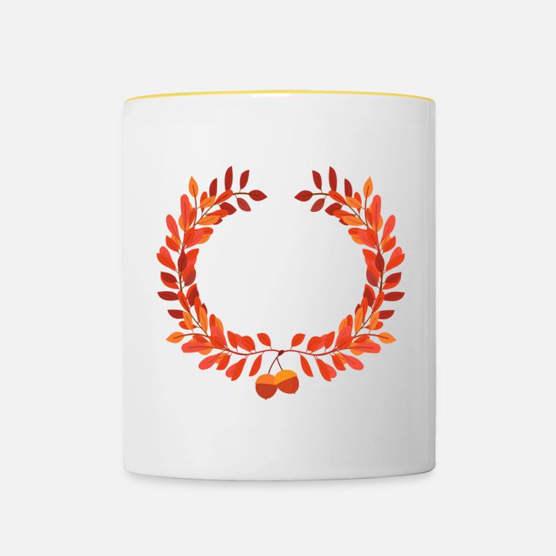 Feuilles d’automne entourées de glands - Mug contrasté - blanc/jaune