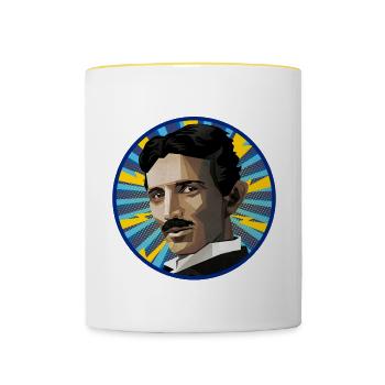 Nicola Tesla Popart - Tasse zweifarbig - Weiß/Gelb - Vorne