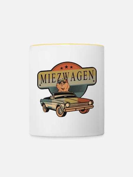 Coole Katzen Auto - Tasse zweifarbig - Weiß/Gelb