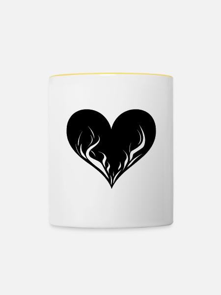Herz mit Flammen - Tasse zweifarbig - Weiß/Gelb
