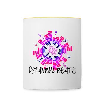 Disco néon DJ cercle design - Mug contrasté - blanc/jaune - Devant