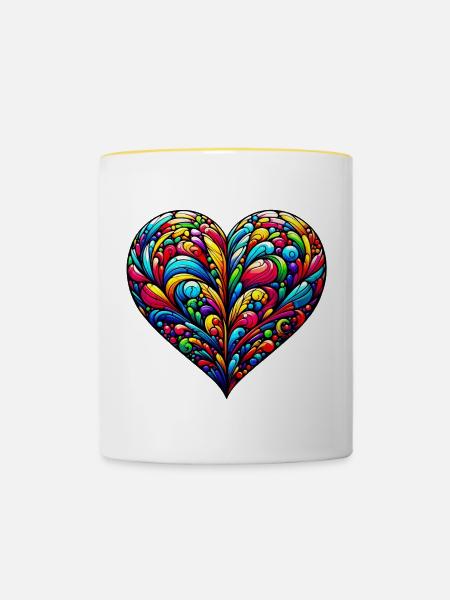 Buntes Herz - Tasse zweifarbig - Weiß/Gelb