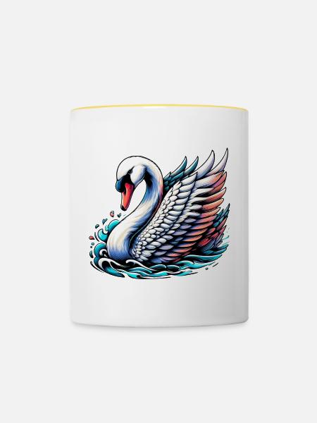 Schwan - Tasse zweifarbig - Weiß/Gelb