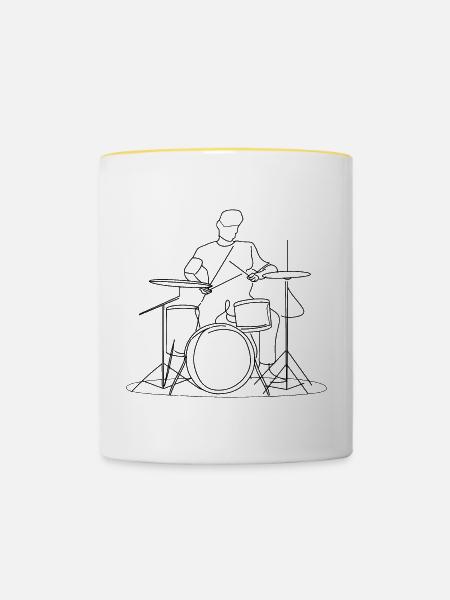 Schlagzeuger Skizze - Tasse zweifarbig - Weiß/Gelb