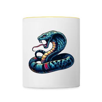 motif serpent Cobra dynamique et coloré - Mug contrasté - blanc/jaune - Devant
