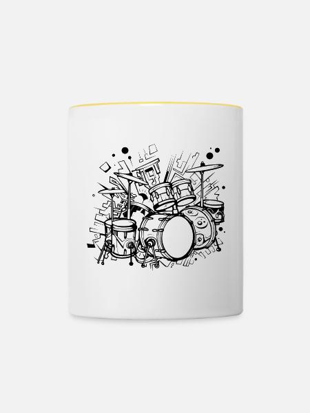 Schlagzeug Skizze - Tasse zweifarbig - Weiß/Gelb