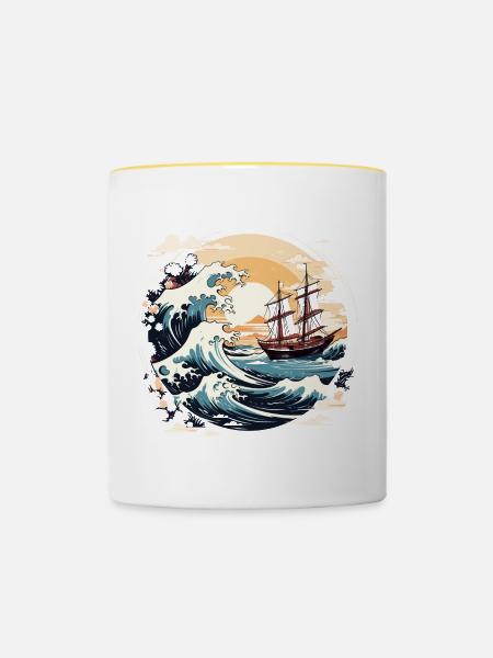 Segeln - Tasse zweifarbig - Weiß/Gelb