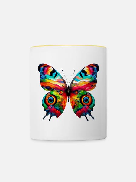 Schmetterling - Tasse zweifarbig - Weiß/Gelb