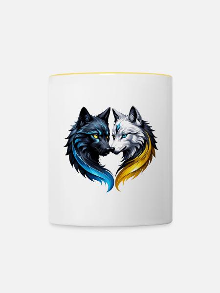 Majestätische Wolfsköpfe. - Tasse zweifarbig - Weiß/Gelb