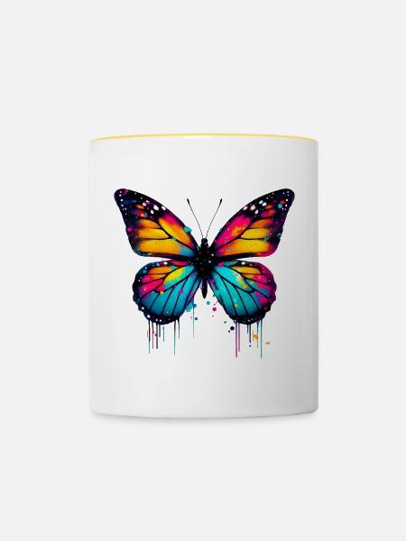 Schmetterling - Tasse zweifarbig - Weiß/Gelb